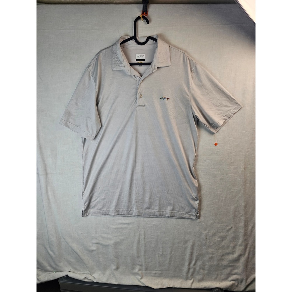 Greg Norman Play Dry Polo Shirt Mens Medium Gray Short Sleeve Shark Logo Golf